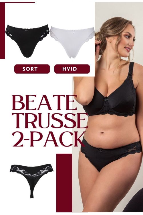 Plaisir Beate Trusse String Sort og Hvid. 2-pack
