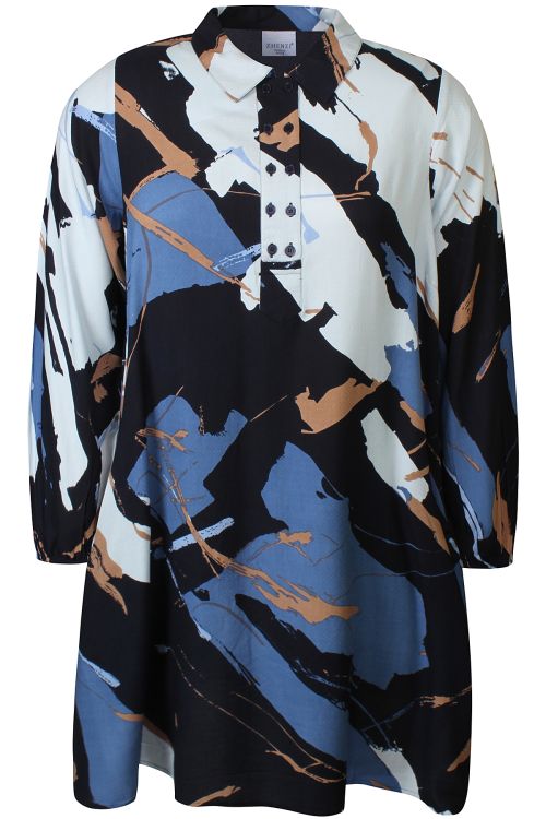 Let viskosekjole i blå og sorte nuancer fra Zhenzi.