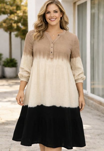 Cassiopeia Paulinna kjole i naturfarver med sort bund og løs pasform