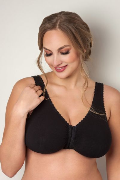 Sort Plaisir bomulds-BH uden bøjle med praktisk frontlukning