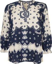 Plus size Scartilla bluse i blå kombi fra Cassiopeia med V-udskæring og løs pasform