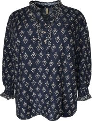 Mønstret viskosebluse med fine flæsedetaljer.