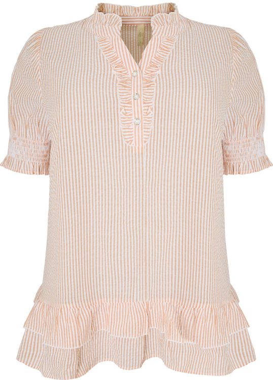 Cassiopeia Nelan bomuldsbluse med smock og flæsekant