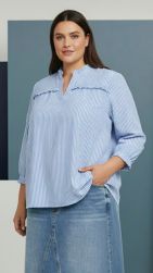 Robatta shirt i blå og hvid strib med V-udskæring