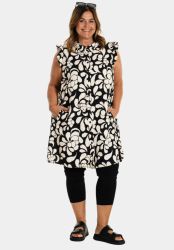 Sorte capri leggings i strækbar viskosekvalitet med bred elastik i taljen