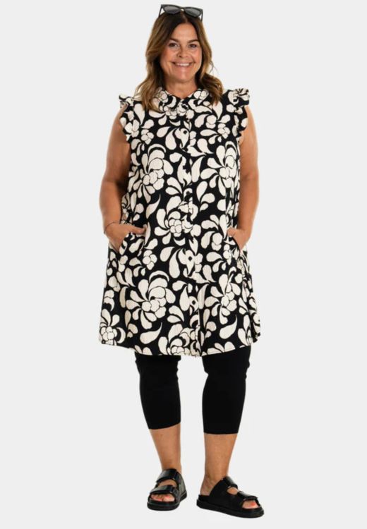 Sorte capri leggings i strækbar viskosekvalitet med bred elastik i taljen