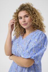 Kaffe Curve kjole i blå med V-hals og korte ærmer