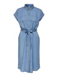 Only Carmakoma CarPema denimkjole med bindebælte i taljen og korte ærmer – afslappet hverdagskjole