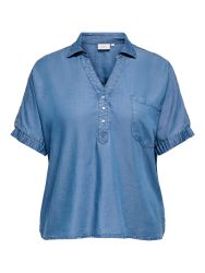 Only Carmakoma CarCharis bluse i denimlook med korte ærmer og løs pasform