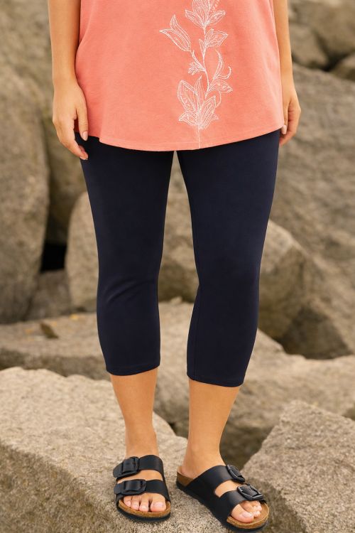 Navy Strækbar jersey-leggings med 3/4-længde fra Zhenzi 