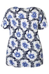 Blomstret Zhenzi Cindy bluse i navy og lyseblå