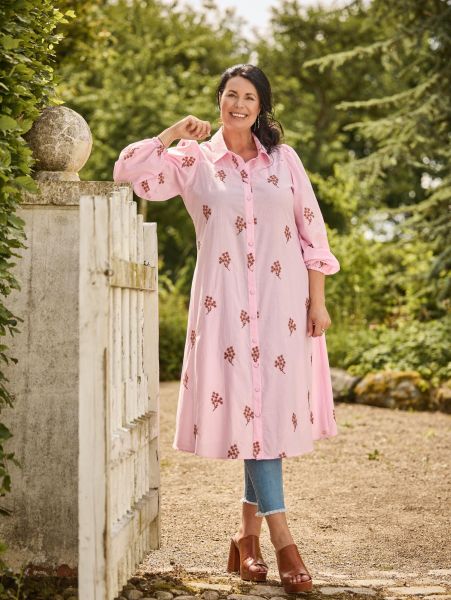 Zoey Leah kjole i lyserød med print og løs pasform i bomuld