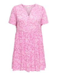 Pink kjole med korte ærmer og flot fald
