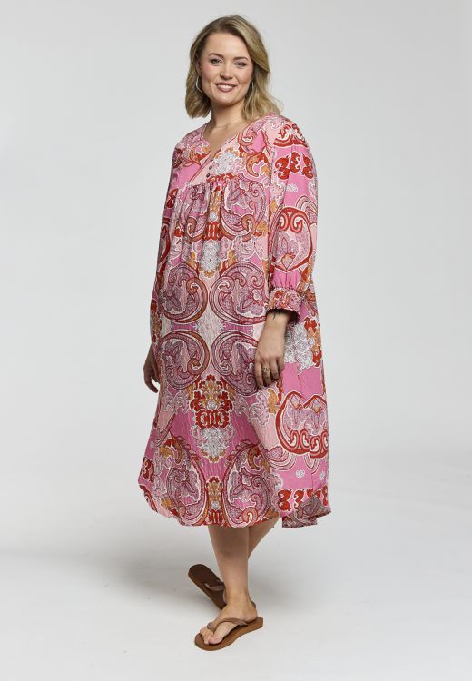 Kjole i viskose med farverigt mønster