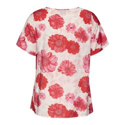 Studio Kimma bluse hvid med røde blomster og rund hals