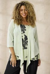 Grøn Zhenzi top i let viskose med sort print