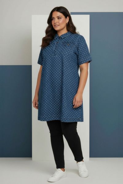 Cassiopeia Dananna tunika i blå med prikker i bomuldsblanding