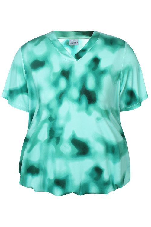 Plus size bluse fra Zhenzi med grøn tropisk print og løs pasform