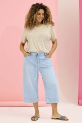 Lyse denim bukser med vide ben og elastisk talje