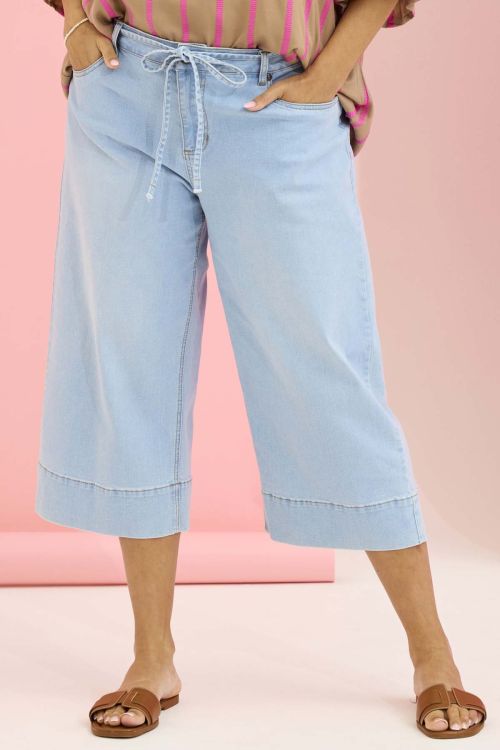 Zhenzi Rupi jeans lyse denim culotte med bindebånd