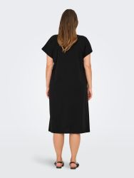 Sort plus size midi kjole fra Only Carmakoma med feminint fald