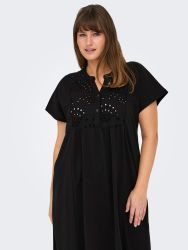 Elegant midi kjole fra Only Carmakoma med dekorativt broderi i sort