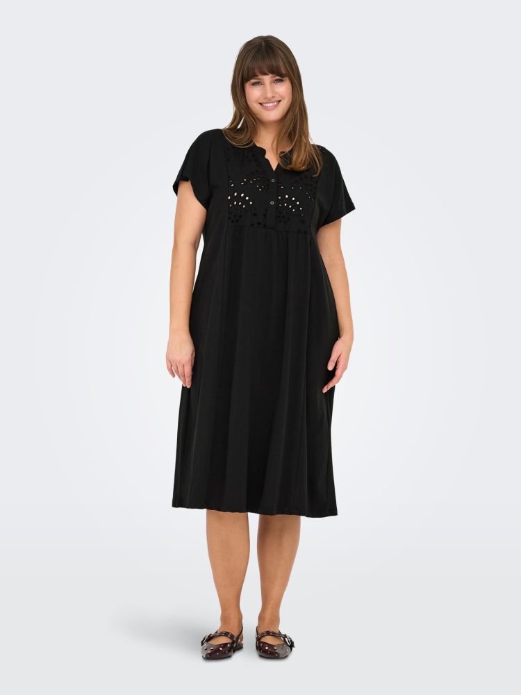 Only Carmakoma CarSillah sort midi kjole med broderede detaljer foran
