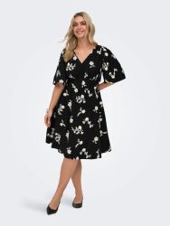 Only Carmakoma CarElsi midi kjole med sort bund og lyst blomsterprint