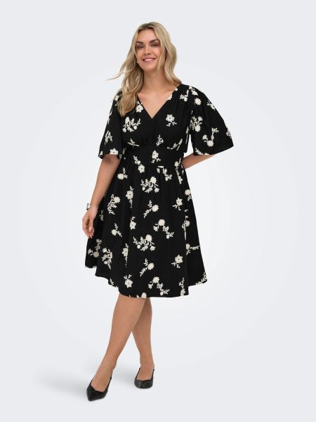 Only Carmakoma CarElsi midi kjole med sort bund og lyst blomsterprint