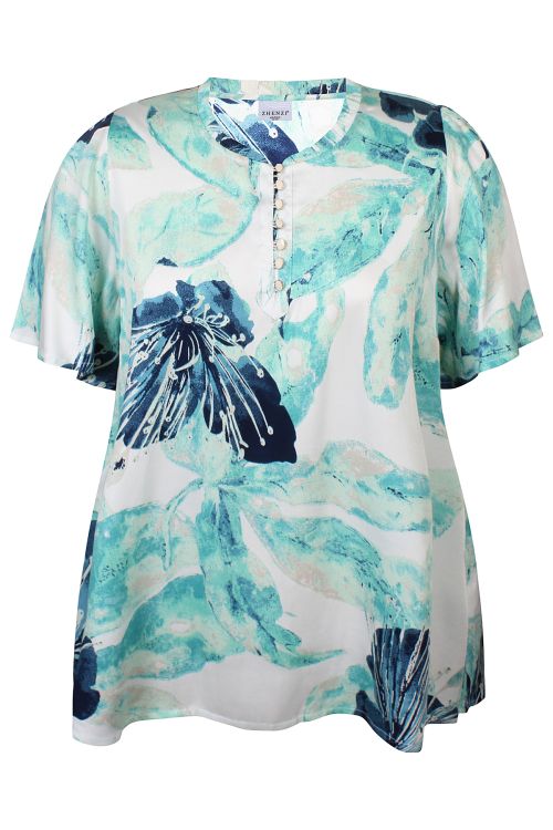 Jalyn bluse fra Zhenzi med stort turkis print