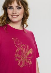Plus size T-shirt i pink med guldprint