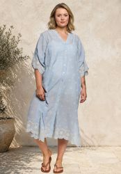 Gozzip Lucia kjole blå bomuld med broderi plus size