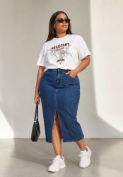 CARSIRI Blue Denim Nederdel plussize