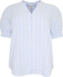 Plus size Cassiopeia bluse med lyseblå striber og feminine hjertedetaljer