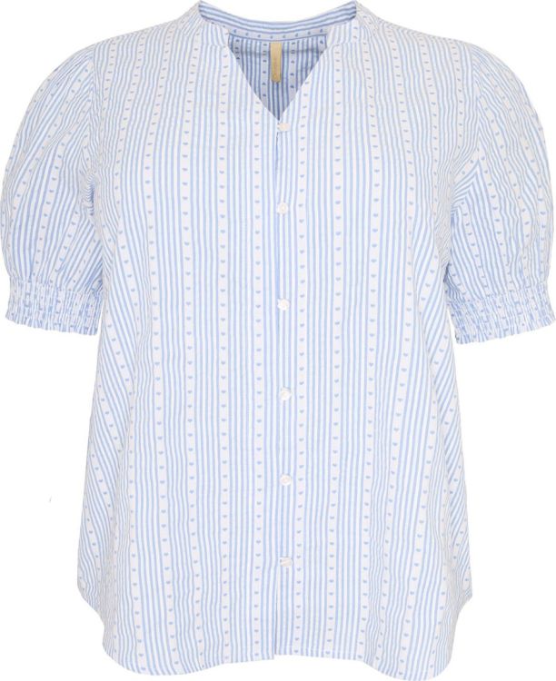 Plus size Cassiopeia bluse med lyseblå striber og feminine hjertedetaljer