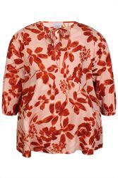 Bluse med bindebånd og blomsterprint