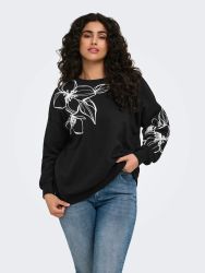 Sort CarOdessa sweatshirt fra Only Carmakoma med grafisk blomsterdesign