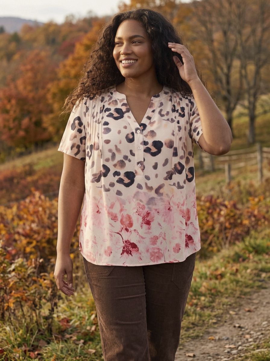 Cassiopeia Primrose bluse med leo og rosa blomster