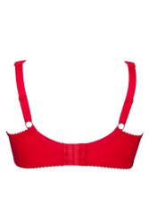 Rød plus size bh med justerbare stropper og bølgekantdetaljer - komfort og stil i ét.