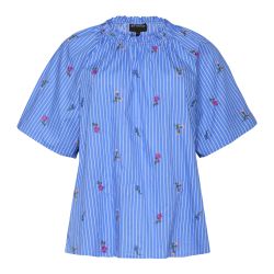 Studio plus size bluse i blå med vide korte ærmer