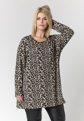 Studio tunika i beige og sort leopardprint