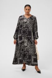 Kaffe Curve KCgardia lang kjole med sort scarf-print