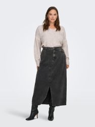 Beige plus size strikbluse med V-hals