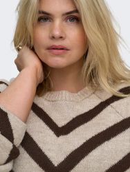 Beige og brun plus size strikbluse til kvinder