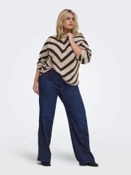 Plus size strikbluse med brunt zigzag mønster