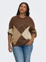 CarNoeme brun strikbluse fra Only Carmakoma