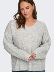 Only Carmakoma CarCamilla strikbluse i Light Grey Melange