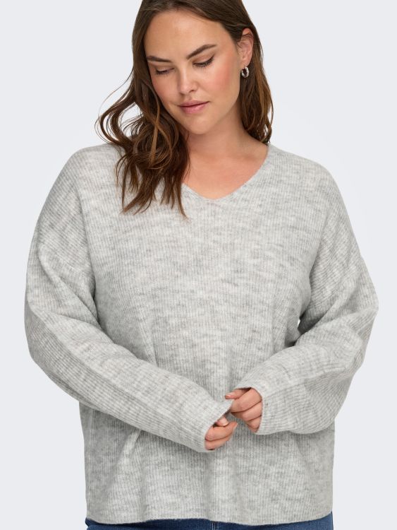 Only Carmakoma CarCamilla strikbluse i Light Grey Melange
