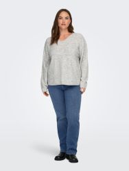Grå plus size strikbluse med V-hals fra Only Carmakoma