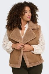 CARGIANNA Bonded Waistcoat fra Only Carmakoma med stor teddykrave og åben front